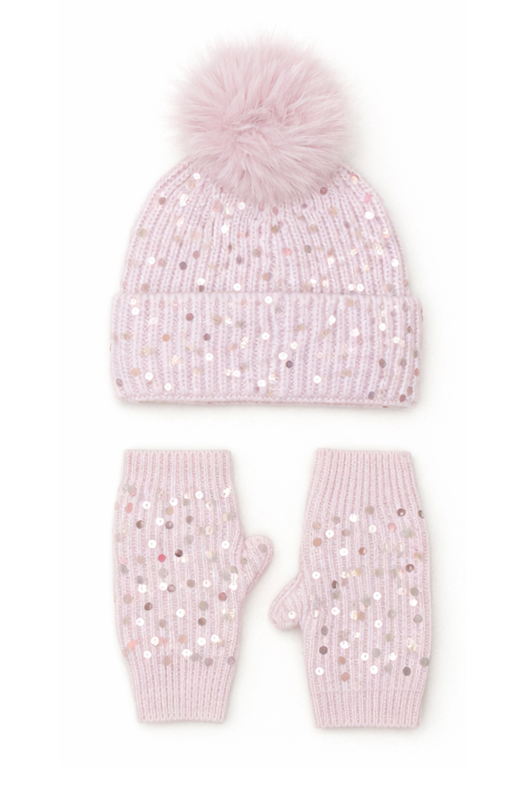 CAPPELLO + GUANTO + COLLO MAGLIA CON PAILLETTES, 35%ANGORA 65 %VI, MADE IN PRC   - OLD ROSE